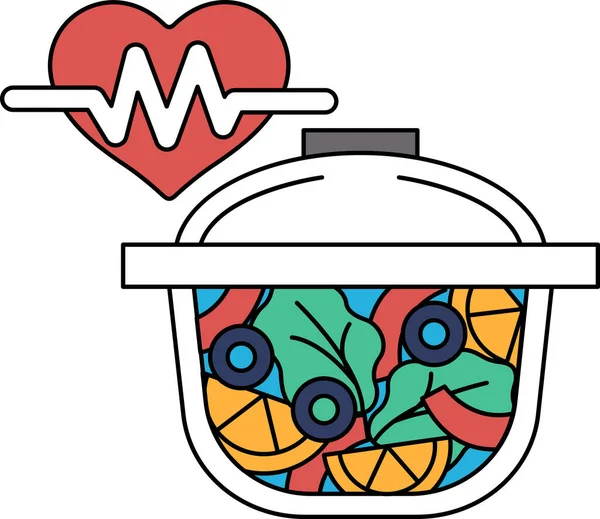 Bir kalp, üzerinde EKG olan bir çizgi ile gösterilir. Üzerinde kalp olan bir kase salata gösterilir.