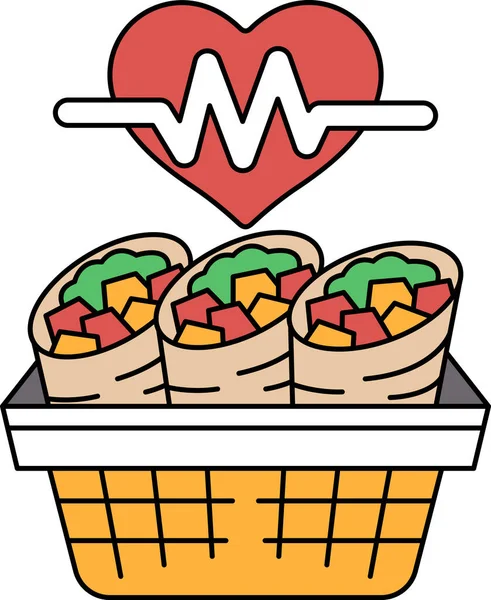 Üstünde kalp olan bir sepette üç burrito. Kalp, 