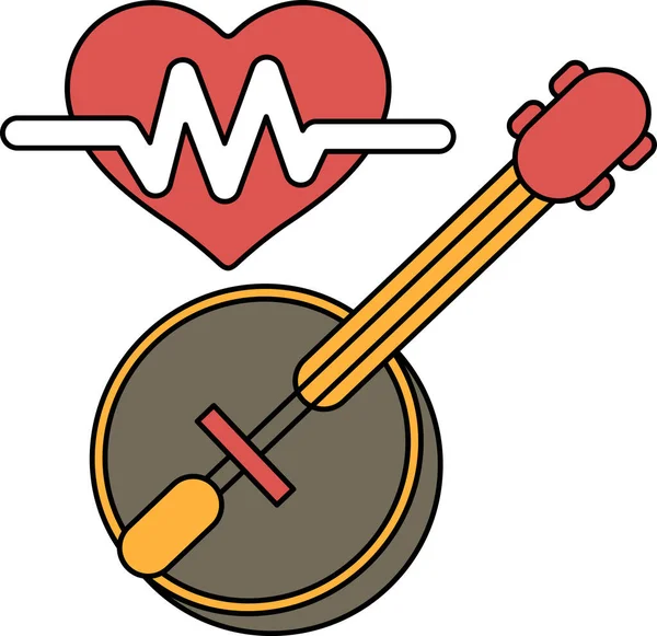 Bir kalp ve gitarın siyah beyaz çizimi. Kalp bir dalgayla çevrilidir ve gitar kalbin üzerine yerleştirilmiştir. Kalp gibi ahenk ve ritim kavramı.