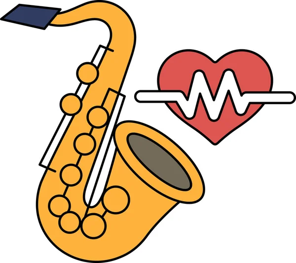 Saksafon ve kalbin siyah beyaz çizimi. Çizim, müzik ve aşk fikrini aktarıyor.