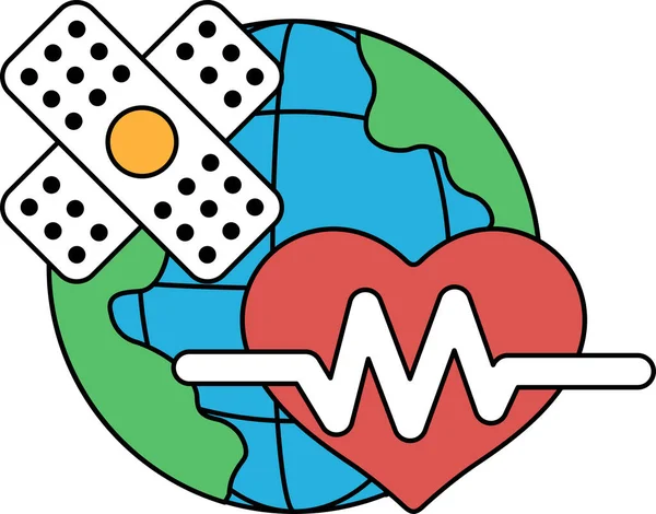 Üzerinde bandaj ve arka planda küre olan bir kalp çizimi. Çizim, iyileşme fikrini ve birinin sağlığıyla ilgilenmesinin önemini aktarıyor.