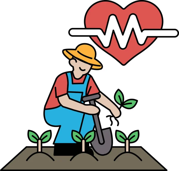 Bir adam bahçeye bir ağaç dikiyor. Büyüme ve yetiştirme kavramı, insanın bitkiyle ilgilenmesi ve gelişmesine yardım etmesi gibi. Siyah ve beyaz renk şeması sonsuz bir renk ekler