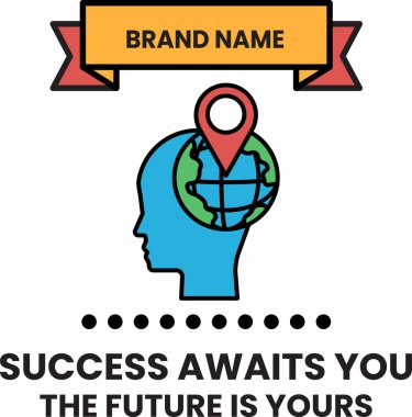 Marka adı için bir logo. Başarı seni bekliyor. Gelecek senin geleceğin. Logoda üzerinde küre olan bir kafa var.