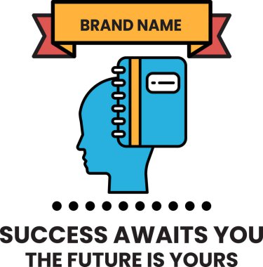 Üzerinde bir kitap olan siyah ve beyaz bir kafa resmi. Metin diyor ki: 