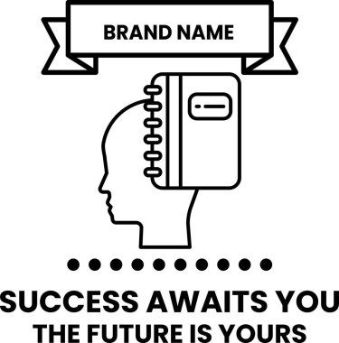 Üzerinde bir kitap olan siyah ve beyaz bir kafa resmi. Metin diyor ki: 