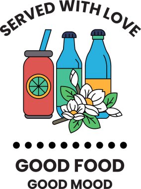 Bir şişe soda bir çiçek ve bir yaprak ile servis edilir. Görüntü iyi yemek ve iyi ruh haliyle ilgili.