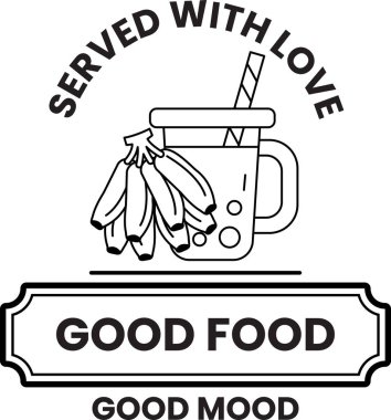 Siyah beyaz bir muz resmi ve içinde pipet olan bir kupa. Resmin başlığı 