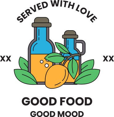 Bir şişe zeytinyağı yapraklı yeşil bir bitki ile servis edilir. Görüntünün başlığı 