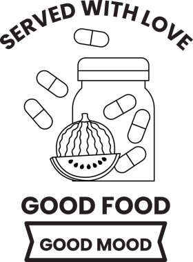 Beyaz arka planda bir kavanoz hap ve bir dilim karpuz var. Metinde 