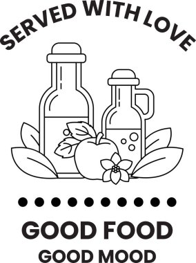 Bir şişe elma şarabı bir çiçek ve bir yaprak ile servis edilir. Görüntü iyi yemek ve iyi ruh haliyle ilgili.