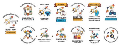 A set of stickers with various images and text, including 