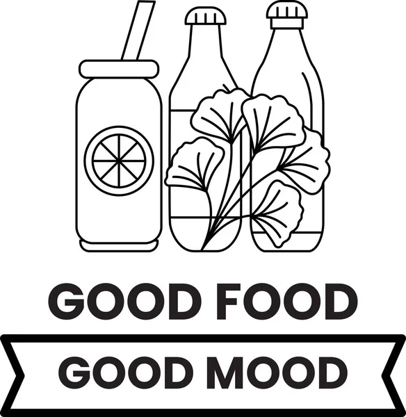 Bir şişe meyve suyu, bir şişe su ve üzerinde yaprak olan bir şişe içeceğin siyah beyaz çizimi. Görüntünün başlığı: 