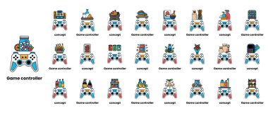 Her birinin kendine has bir adı ve tanımı olan çeşitli oyun kontrolörleri koleksiyonu. Resim, klasik Xbox denetleyicisinden daha modern tasarımlara kadar çeşitli denetleyiciler gösteriyor.