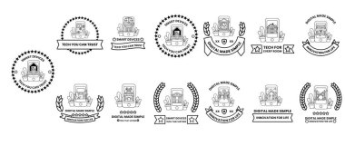 Bir evi ve binası olan siyah beyaz logolar. Ev solda ve bina da sağda.