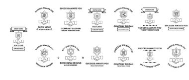 Beyaz arkaplanı olan bir dizi siyah beyaz görüntü. Görüntüler çeşitli şekil ve boyutlarda ve hepsi birbirine bağlı. Görüntülerin hepsi başarı konseptiyle ilgili.