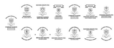 Bir kar tanesi, bir kalp ve bir yıldız da dahil olmak üzere logo ve semboller koleksiyonu. Logoların hepsi siyah beyaz.