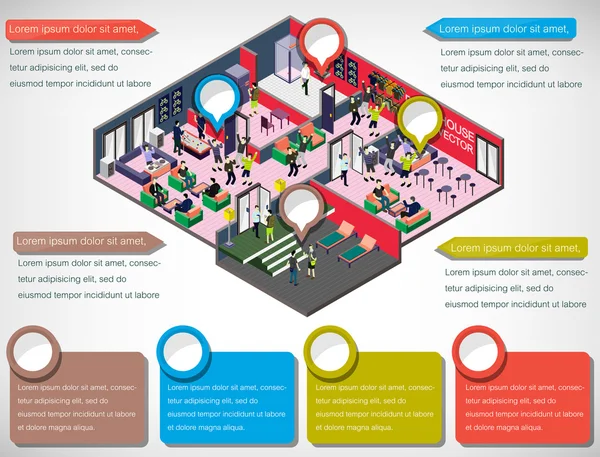 情報グラフィック インテリア ルームのコンセプトのイラスト — ストックベクタ