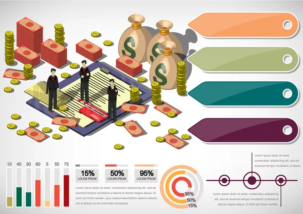 Ilustração do conceito de equipamento de dinheiro gráfico info —  Vetores de Stock