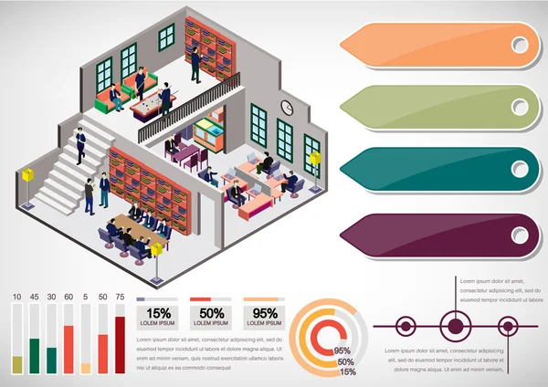 Illustration du concept de salle intérieure graphique info — Image vectorielle