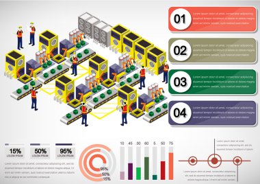 bilgi grafik fabrika ekipmanları kavram izometrik 3d grafik olarak gösterimi