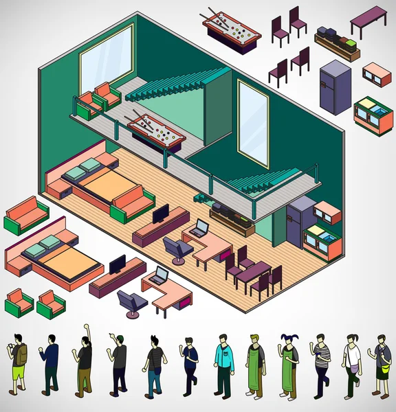 Illustration du concept de salle intérieure graphique info — Image vectorielle