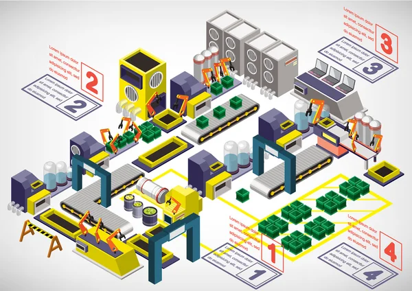 Ilustração do conceito de equipamento gráfico de fábrica info em gráfico 3D isométrico —  Vetores de Stock