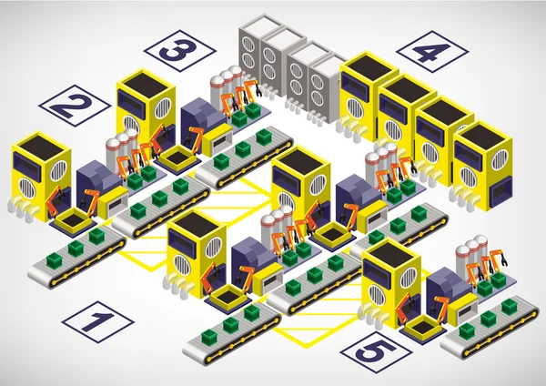 Illustrazione del concetto di attrezzatura grafica di fabbrica in grafica isometrica 3D — Vettoriale Stock