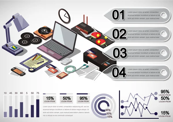 Ilustração de informações gráfico conceito de escritório interior —  Vetores de Stock