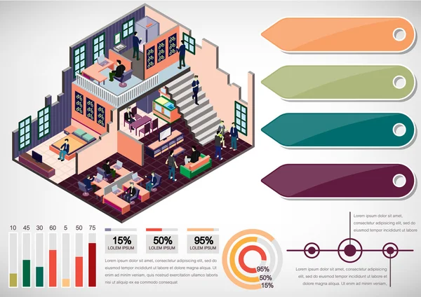 Illustratie van info grafische interieur kamer concept — Stockvector