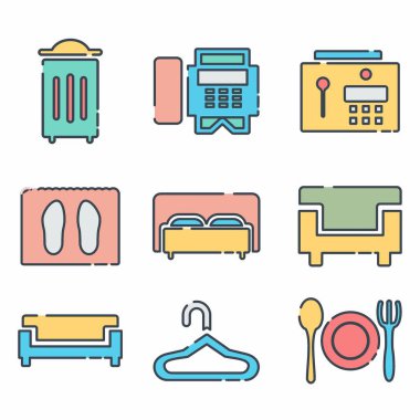 Otel ve Restoran Simgesi Seti 4 - Satır Kesimi Biçimi - basit bir illüstrasyon. Düzenlenebilir felç. Tasarım şablonu vektörü. Tasarım biçimi tasarımı. Vektör grafik illüstrasyonu