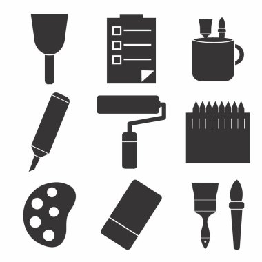 Boyama Aracı Simgesi Set 2 - Siyah Biçim - Basit illüstrasyon. Düzenlenebilir felç. Tasarım şablonu vektörü. Tasarım biçimi tasarımı. Vektör grafik illüstrasyonu