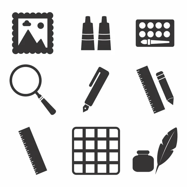 Icon Vector Painting Tool Set Icon Part Black Style Simple — 스톡 벡터