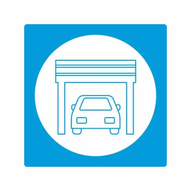 Garajdaki Arabanın Vektör Grafiği - Beyaz Ay Stili - basit bir illüstrasyon. Düzenlenebilir felç. Tasarım şablonu vektörü. Tasarım biçimi tasarımı. Vektör grafik illüstrasyonu