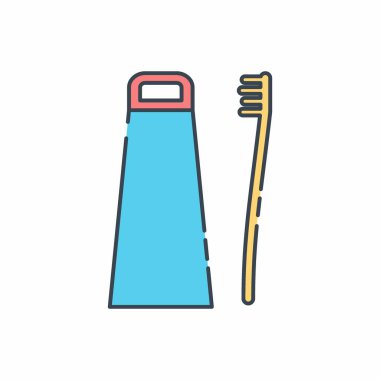 Diş fırçası ve diş macununun vektör grafiği - Çizgi Kesimi Biçimi - basit illüstrasyon. Düzenlenebilir felç. Tasarım şablonu vektörü. Tasarım biçimi tasarımı. Vektör grafik illüstrasyonu