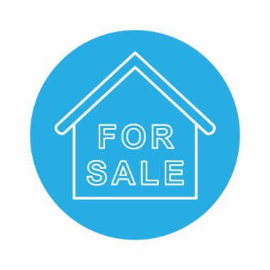 Satılık Ev 'in Vektör Grafiği - Mavi Monokrom Tarzı - basit bir illüstrasyon. Düzenlenebilir felç. Tasarım şablonu vektörü. Tasarım biçimi tasarımı. Vektör grafik illüstrasyonu