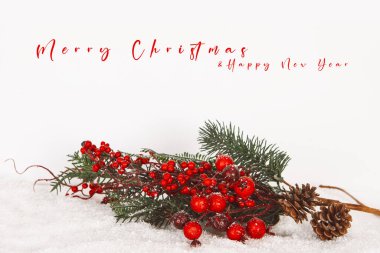 Kırmızı böğürtlenli çalılık Noel süslemesi, kopyalama alanı