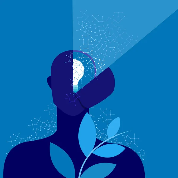 İnsan beynindeki aydınlatıcı ampul ve nöral ağların kavramsal çizimi