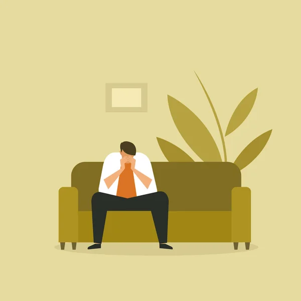 Ein Depressiver Mann Sitzt Auf Dem Sofa — Stockvektor