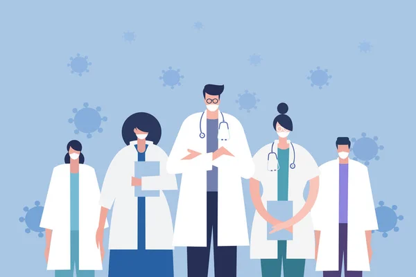 Illustration Team Medical Professionals Standing Together Fight Covid Pandemic —  Vetores de Stock