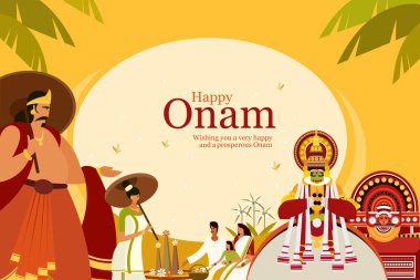 Kral Mahabali ve geleneksel sanat formlarıyla Onam festivali geçmişi. Onam, Hindistan 'ın Kerala kentinde bir hasat festivali.