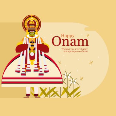 Kathakali 'li bir sanatçıyla Onam festivali geçmişi. Onam, Hindistan 'ın Kerala kentinde bir hasat festivali.