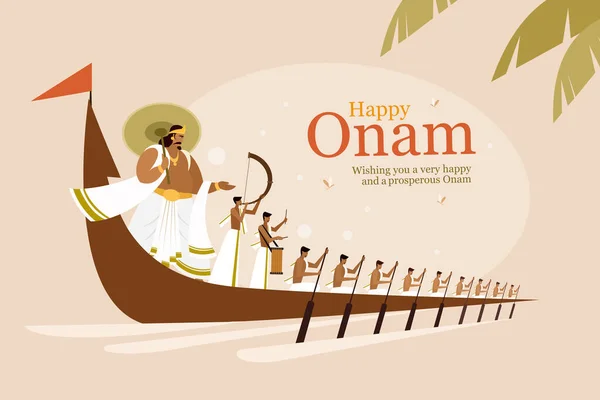 Roi Mahabali Rameurs Dans Bateau Serpent Célébrant Onam Onam Est — Image vectorielle