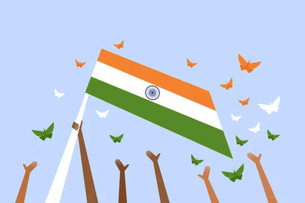 Borboletas Voando Bandeira Tricolor Indiana Conceito Dia Independência Índia — Vetor de Stock