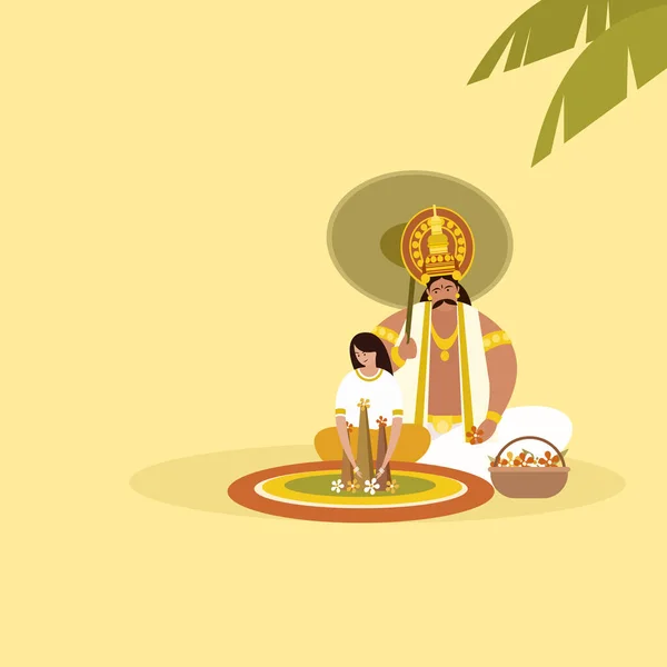 Illustration Conceptuelle Roi Mahabali Une Petite Fille Dessinant Des Motifs — Image vectorielle