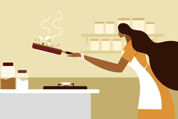 Ilustración Una Mujer Cocinando Cocina — Archivo Imágenes Vectoriales