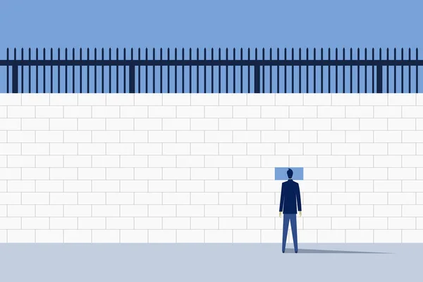 Kocaman Bir Hapishane Duvarındaki Delikten Dışarı Bakan Bir Adam — Stok Vektör
