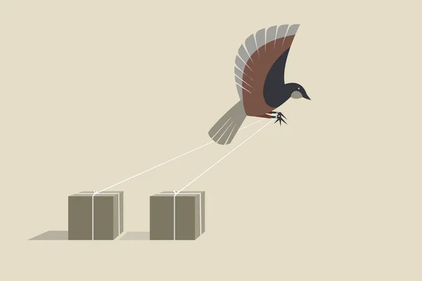 Ilustración Pájaro Atado Bloques Sólidos Tratando Volar Concepto Libertad — Vector de stock