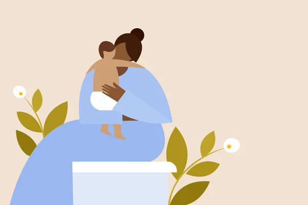 Ilustração Uma Mãe Segurando Bebê Sua Mão — Vetor de Stock