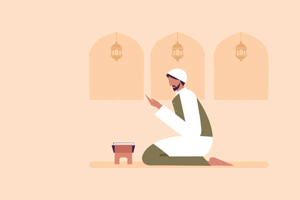 Illustration Muslim Religious Man Doing Prayers — Stock Vector