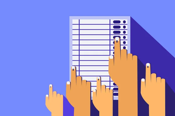 Grupo Mãos Votando Máquina Votação Eletrônica — Vetor de Stock